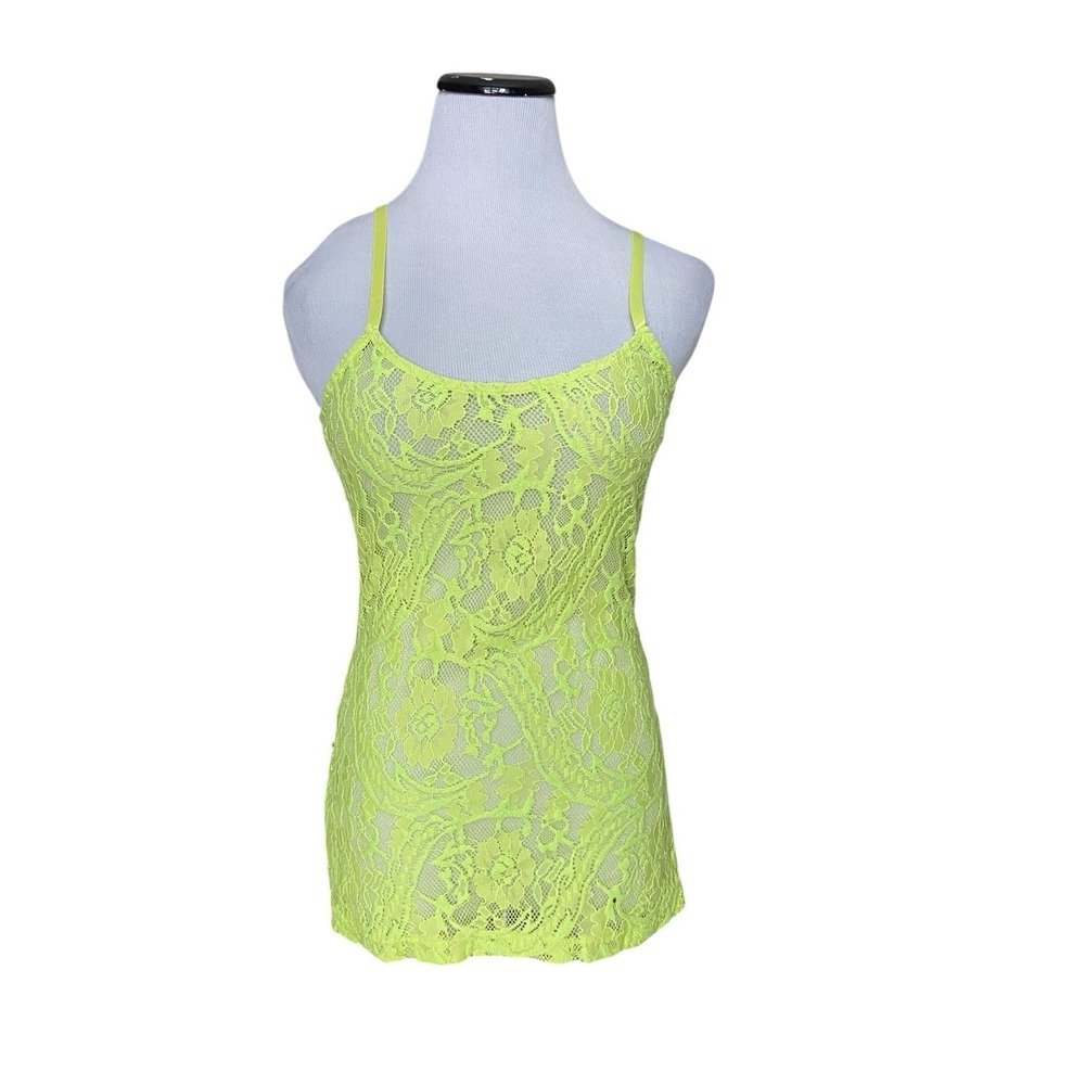 Vintage Y2K Wet Seal Neon Sheer Lace Mesh Tank Top Size M Green Mcbling Club Kid